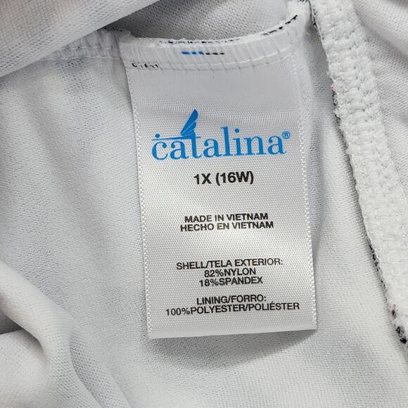 Catalina Tankini Size 1X (16W) Black White Animal Print Zebra Tie Back Halter - Picture 4 of 8